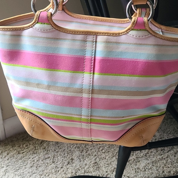 Coach Striped Flap Satchel Handbag - Picture 3 of 10